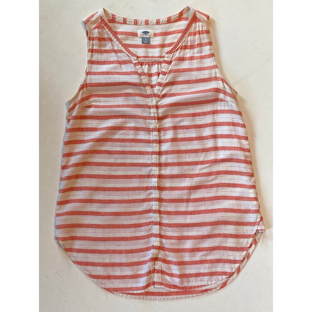 Old Navy Striped Linen Blend Button-Front Sleeveless Blouse Sz S  natural fiber